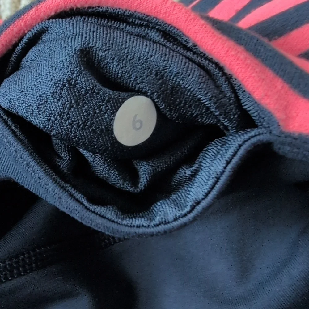 Lululemon Striped Navy Orange Pink Yoga Running Leggings Drawstring Waist 6 - Picture 8 of 11